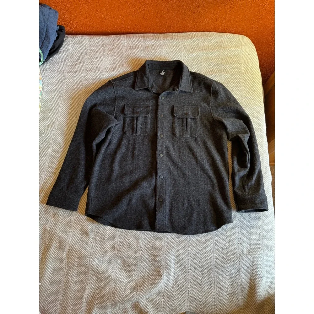 Woolx Wilder Shirt Jac Mens XL‎ Charcoal Grey Merino Wool Blend Overshirt Jacket
